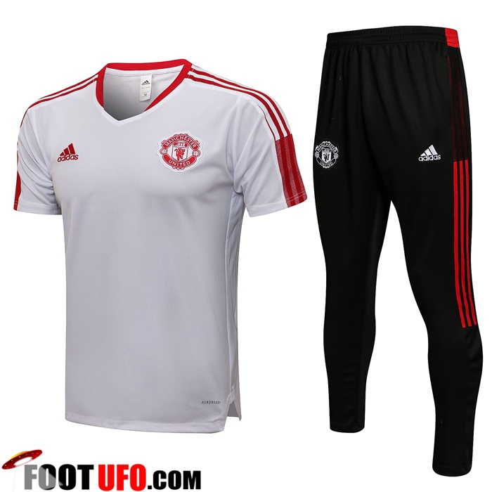Ensemble Training T-Shirts Manchester United + Pantalon Blanc/Rouge 2021/2022