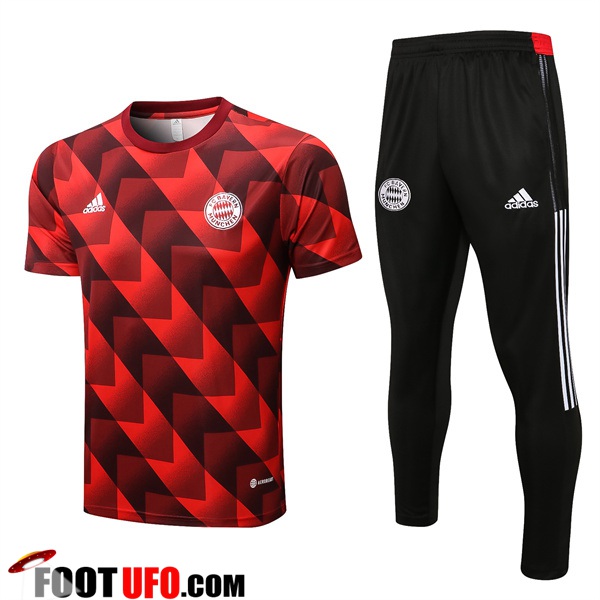 Ensemble Training T-Shirts + Pantalon Bayern Munich Noir/Rouge 2022/2023