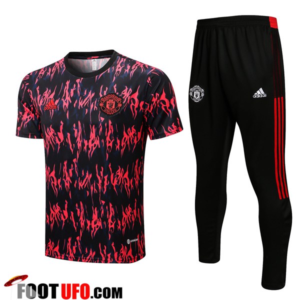 Ensemble Training T-Shirts + Pantalon Manchester United Noir/Rouge 2022/2023