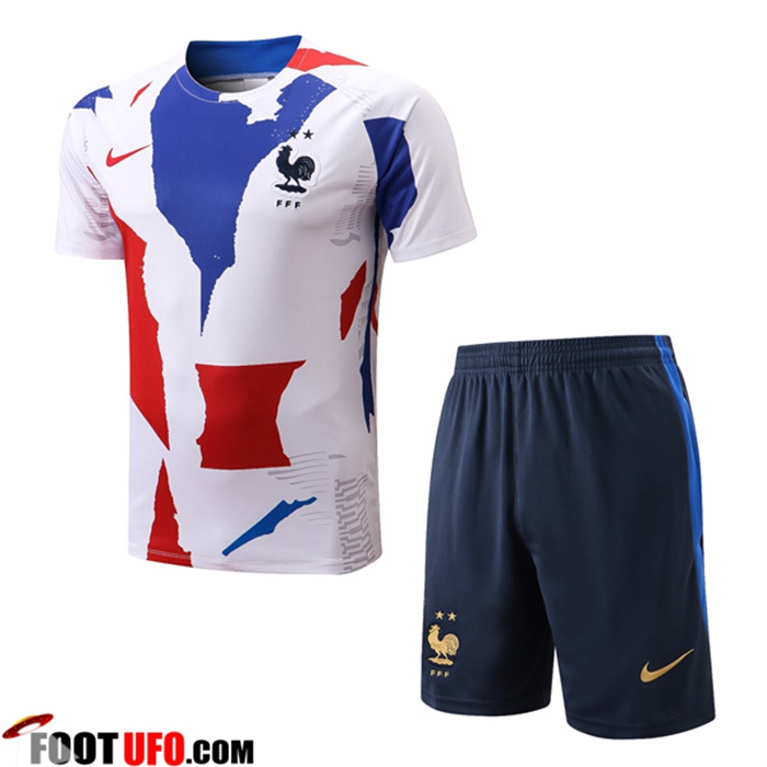 Ensemble Training T-Shirts France + Shorts Blanc/Bleu/Rouge 2022/2023