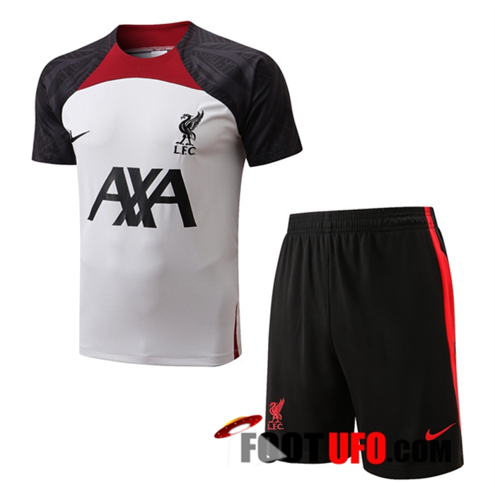 Ensemble Training T-Shirts FC Liverpool + Shorts Blanc/Noir 2022/2023