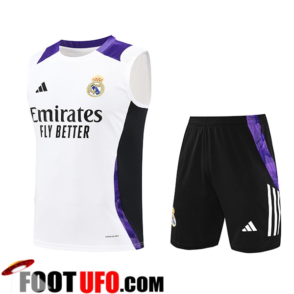 Equipe Ensemble Training Debardeur Real Madrid Blanc/Noir/Pourpre 2024/2025